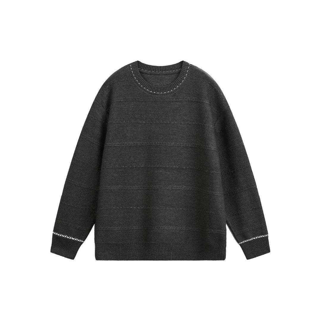 Women's Oversized Knitted Sweater with Textured Stripes and Round Neck Mune Fashion