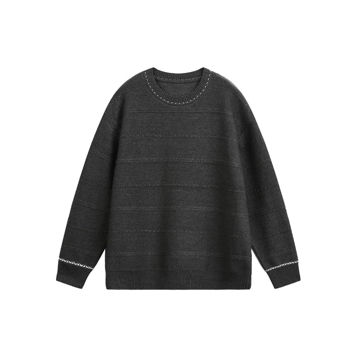 Women's Oversized Knitted Sweater with Textured Stripes and Round Neck Mune Fashion