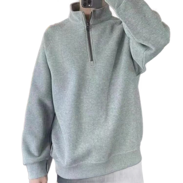 Men's Ribbed Half-Zip Sweatshirt with Stand Collar made of Cotton Blend Mune Fashion