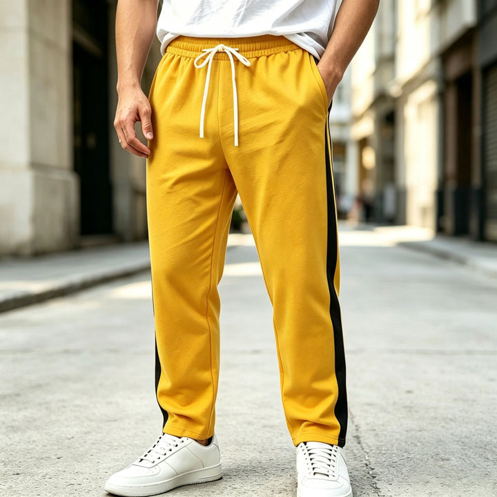 Men's jogging pants with side contrast stripe, elastic waistband and drawstring Mune Fashion