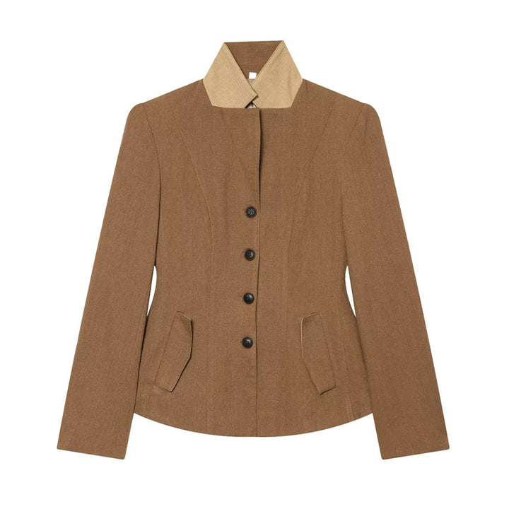 Women's Tailored Wool Riding Jacket with Stand-Up Collar and Flap Pockets Mune Fashion