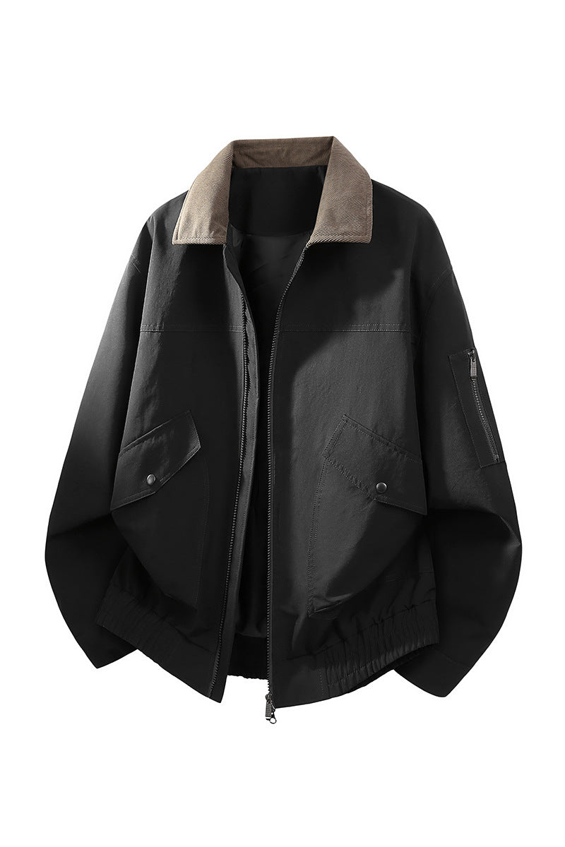Men's Oversized Bomber Jacket in Worker Style with Cord Collar, Flap Pockets, and Elastic Hem Mune Fashion