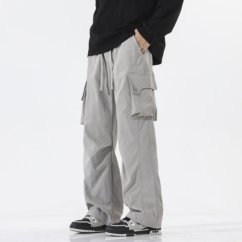 Men's Loose Twill Cargo Pants with Drawstring Waist and Large Flap Pockets Mune Fashion