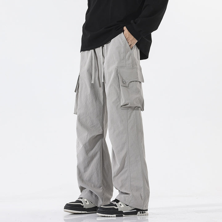 Men's Loose Twill Cargo Pants with Drawstring Waist and Large Flap Pockets Mune Fashion