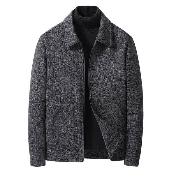 Men's Wool Blend Short Jacket with Shirt Collar and Finely Textured Tweed Look Mune Fashion