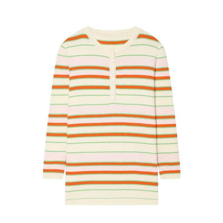 Women Striped Ribbed Henley Shirt with Button Placket and Slim Fit Mune Fashion