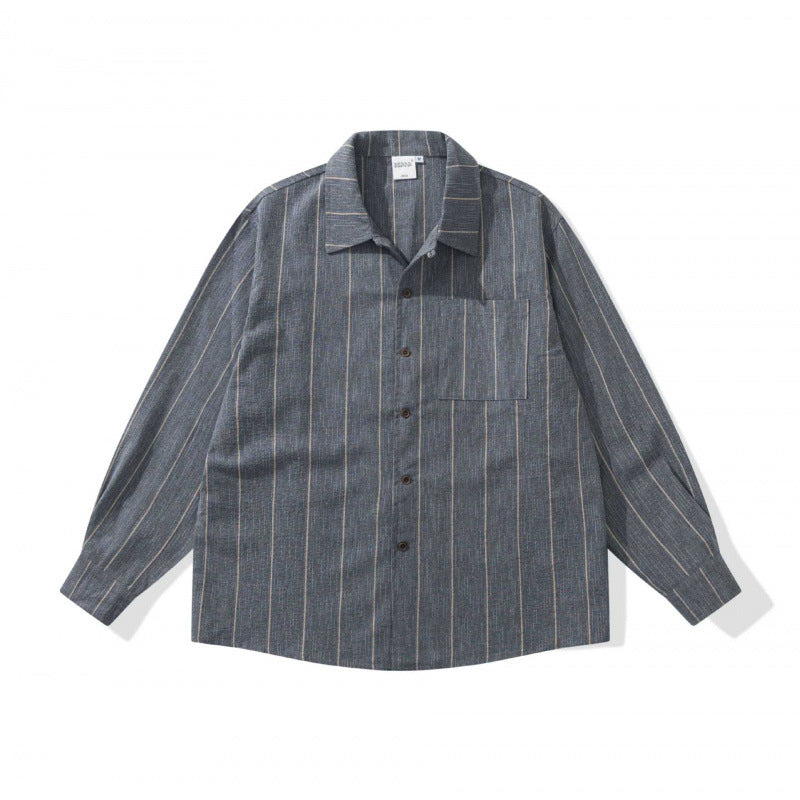 Unisex Oversized Shirt Jacket with Pinstripes, Chest Pocket and Boxy Cut Mune Fashion
