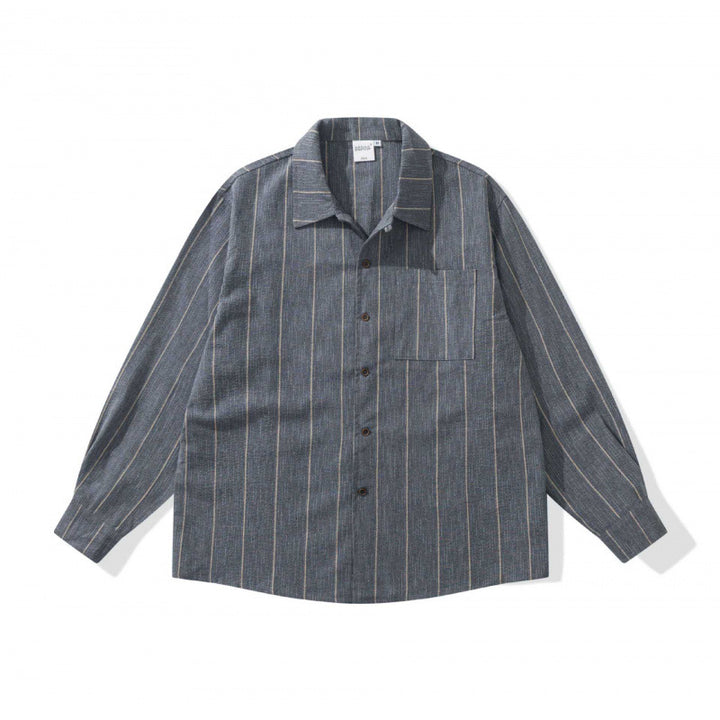 Unisex Oversized Shirt Jacket with Pinstripes, Chest Pocket and Boxy Cut Mune Fashion