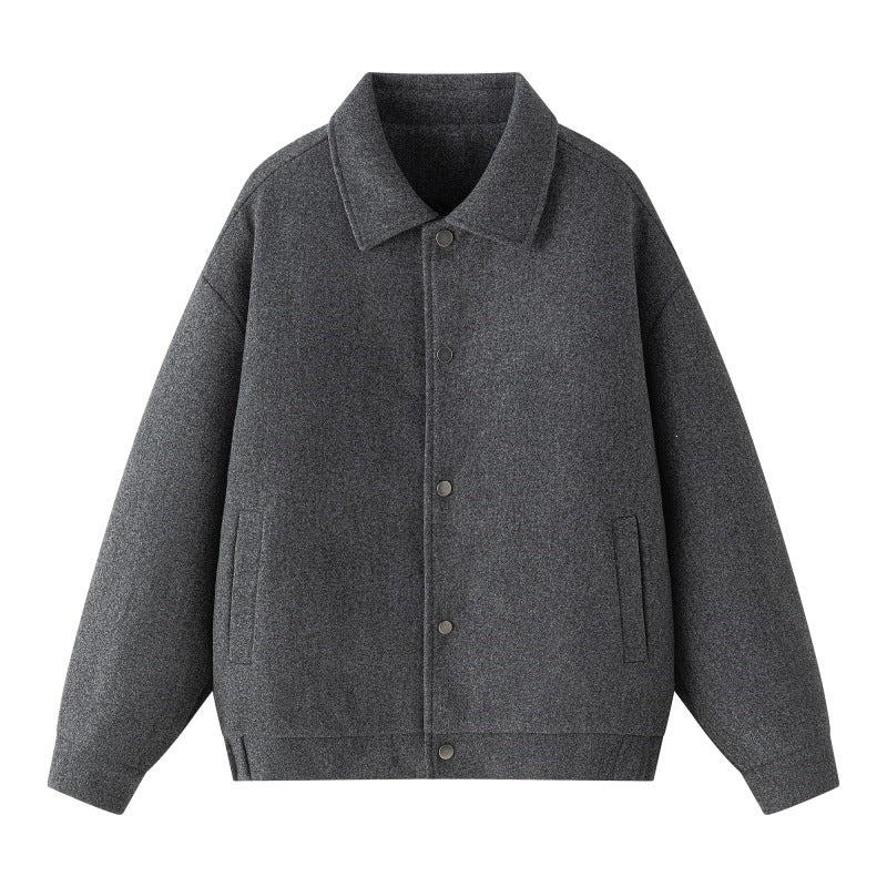 Men's Oversized College Jacket made of Wool Blend with Snap Button Placket and Hidden Pockets Mune Fashion