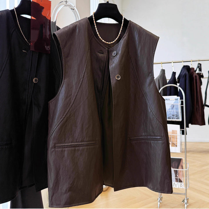 Ladies Noble Leather Waistcoat Mune Fashion