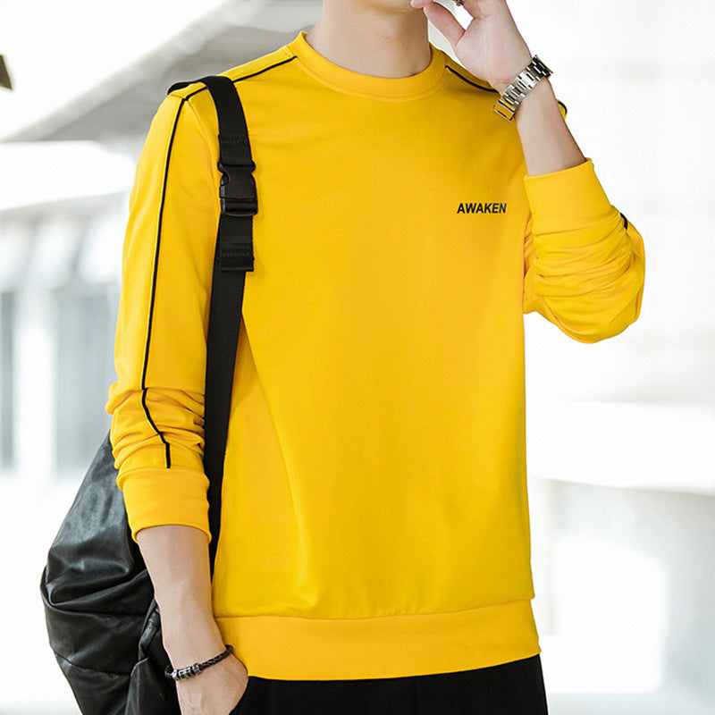 Men's Long Sleeve Sweatshirt with Round Neck, Contrast Piping & Minimal Logo Mune Fashion