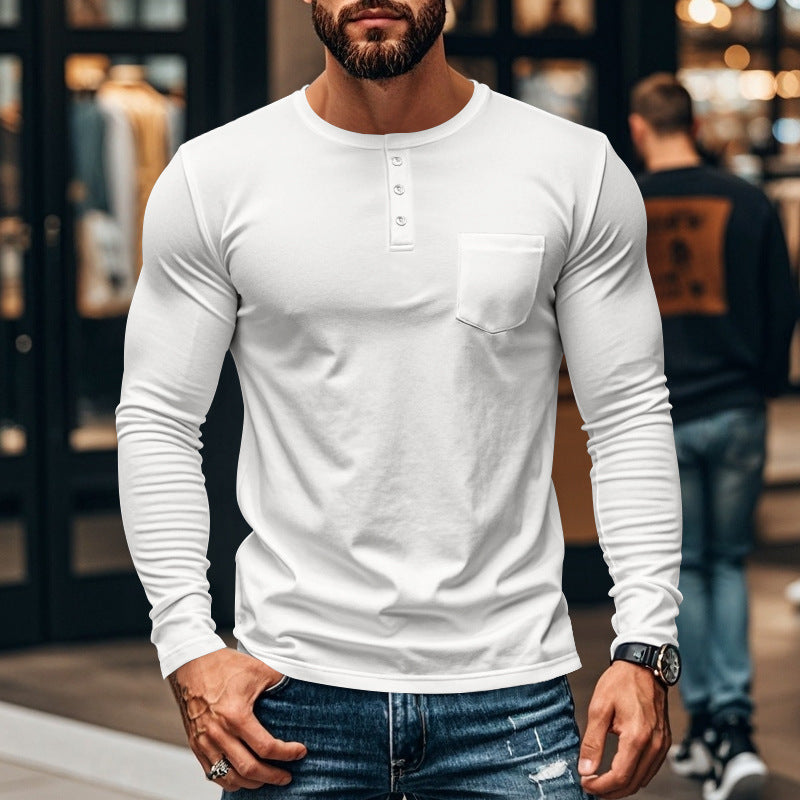 Men's slim long-sleeve button shirt with short button placket and chest pocket Mune Fashion