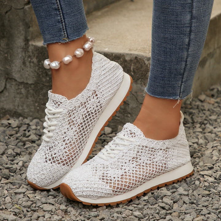 Women's nan breathable knit run sneakers with crocheted upper material, padded comfort insole, and non-slip rubber outsole Mune Fashion