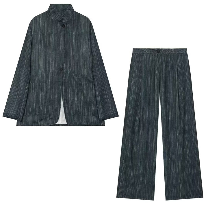 Women's Wide Leg Marlene Trousers with Pleat and Fine Pinstripe Mune Fashion