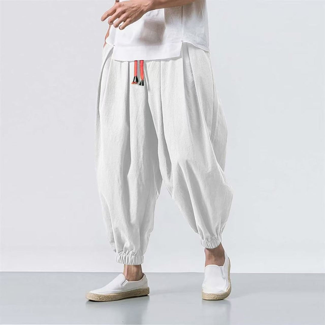 Men's casual linen jogger pants with drawstring, textured surface, and elastic cuffs Mune Fashion