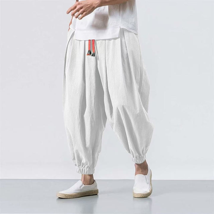 Men's casual linen jogger pants with drawstring, textured surface, and elastic cuffs Mune Fashion
