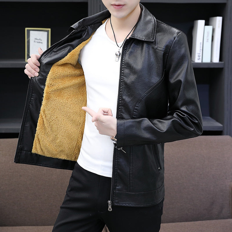 Men's leather-look zip jacket with warming teddy lining and minimal seam design Mune Fashion