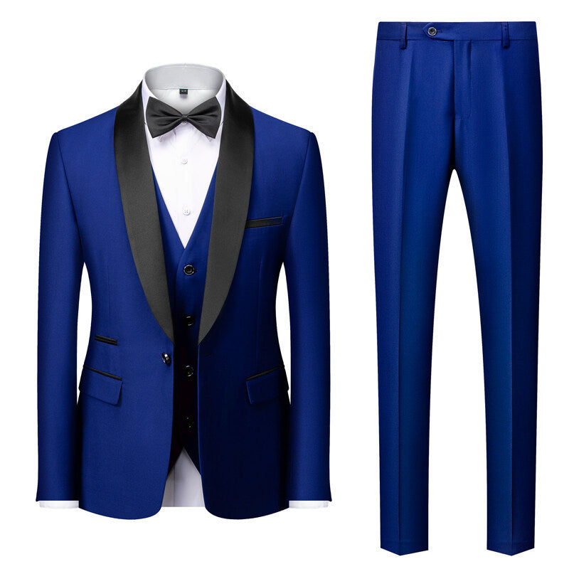 Men's single-breasted tuxedo with shawl collar, vest, and slim fit dress pants Mune Fashion