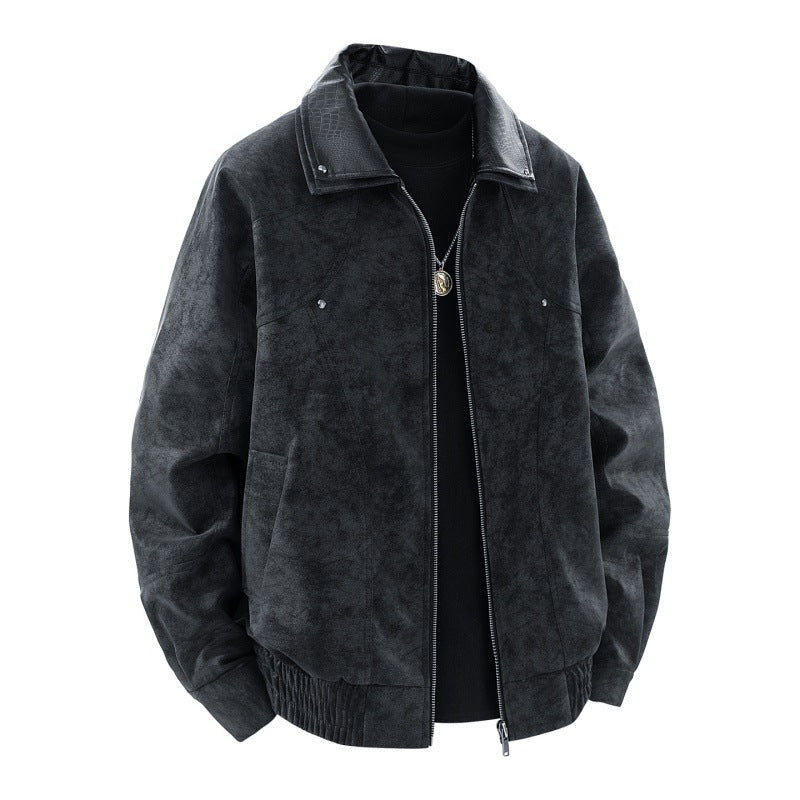 Men's nano velvet look bomber jacket with contrast collar made of structured faux leather and elastic hem Mune Fashion