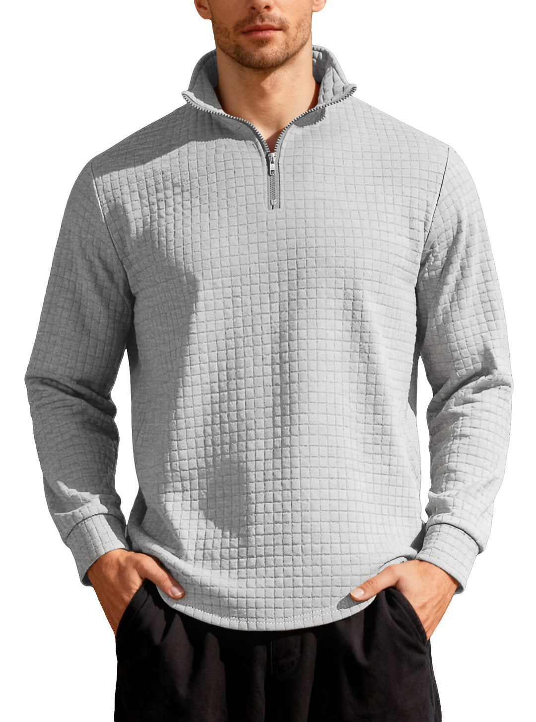 Men's Nano Square Structured Comfort Half Zip Sweater with Stand Collar and Light Padding Mune Fashion