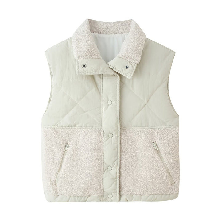 Ladies quilted vest with teddy fleece insert, stand-up collar and zip pockets Mune Fashion