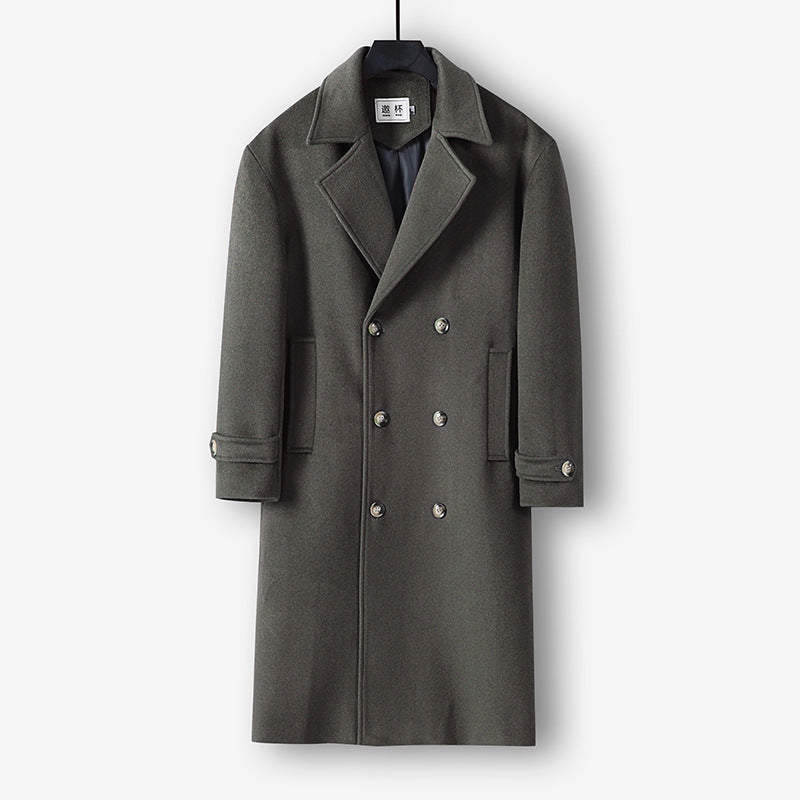 Men's Long Double-Breasted Wool Coat with Minimalist Silhouette and Shawl Collar Mune Fashion
