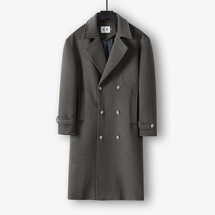 Men's Long Double-Breasted Wool Coat with Minimalist Silhouette and Shawl Collar Mune Fashion