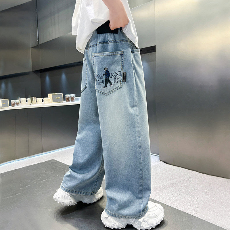 Unisex Wide Cut Denim Pants with Creative Embroidery Design Mune Fashion