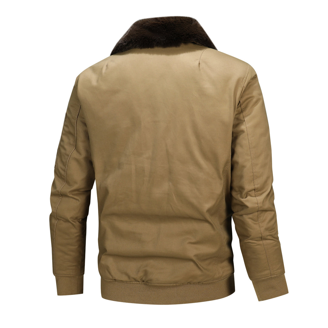 Men's Padded Bomber Jacket with Faux Fur Collar and Sleeve Pocket Mune Fashion