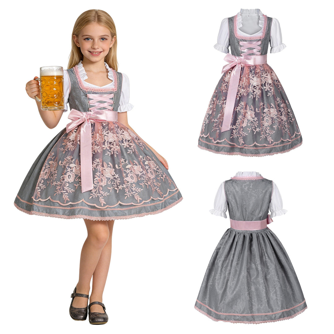 Ladies' traditional children's dirndl with embroidered apron and ruffled blouse Mune Fashion