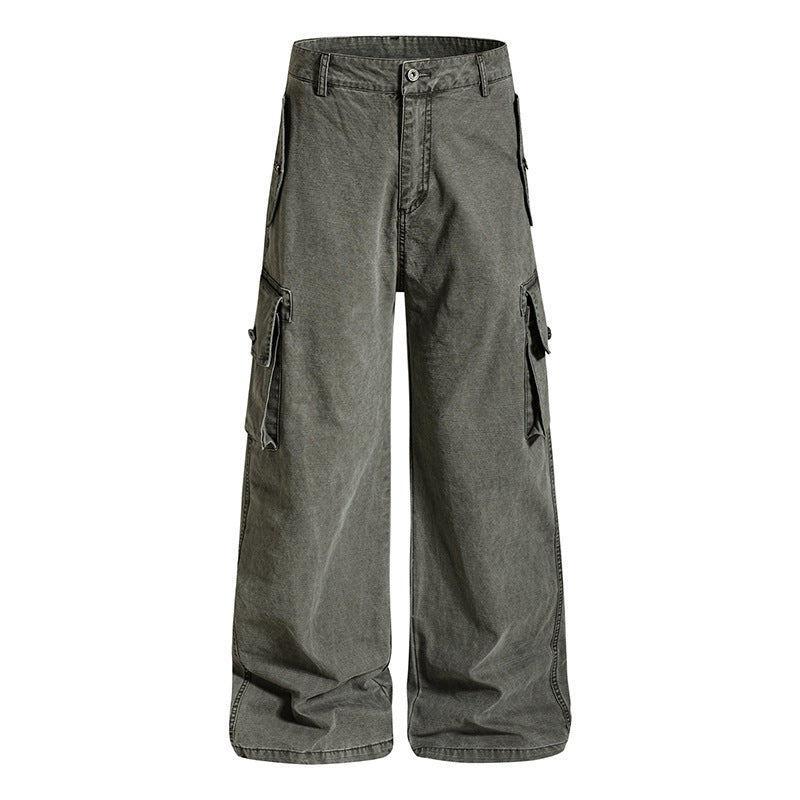Women's Wide Cargo Culotte Pants in Vintage Wash with High Waist and Multiple Pockets Mune Fashion