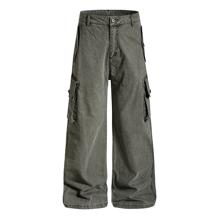 Women's Wide Cargo Culotte Pants in Vintage Wash with High Waist and Multiple Pockets Mune Fashion