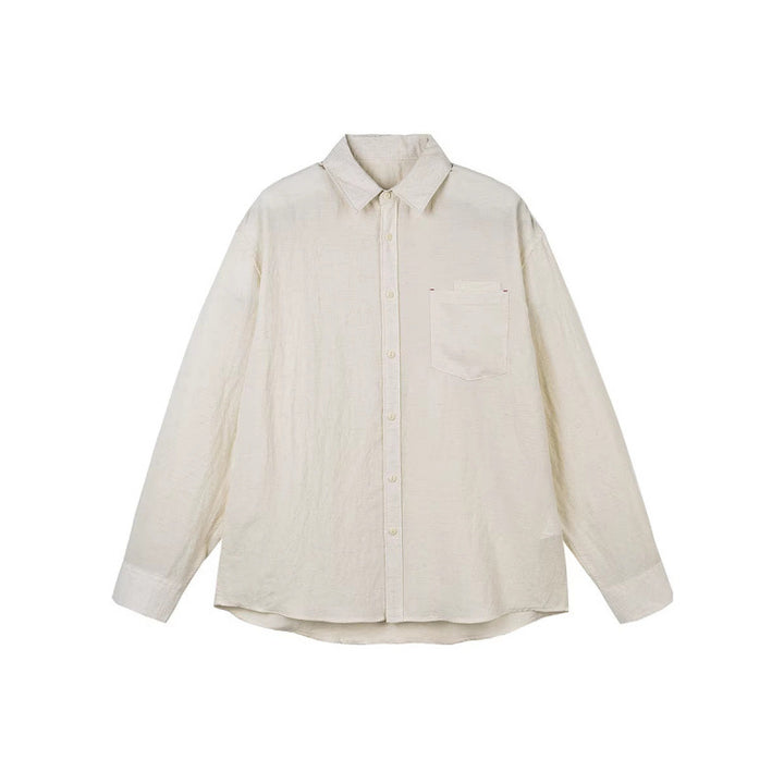 Men's Casual Long Sleeve Relaxed Fit Leisure Shirt made of Linen-Cotton Mix with Chest Pocket Mune Fashion