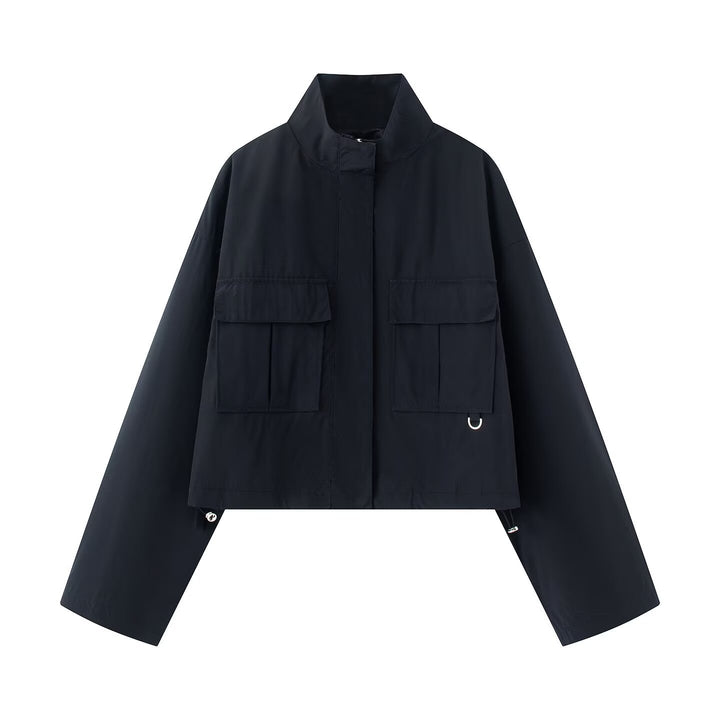 Women's short-cut utility jacket with stand-up collar and patch pockets Mune Fashion