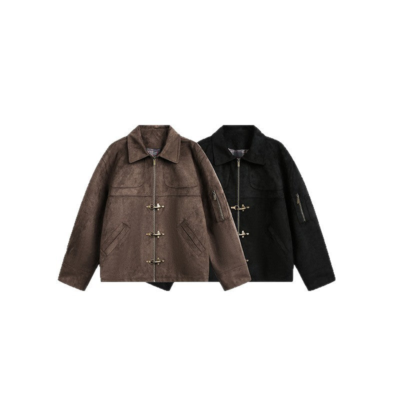 Men's short jacket in boxy format made of suede look with toggle closures and zipper Mune Fashion