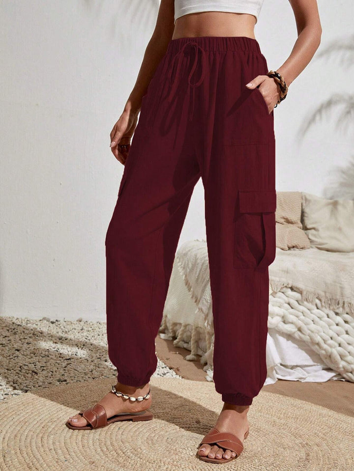 Women's Lightweight Cargo Jogging Pants with Drawstring, Elastic Waistband and Elastic Cuffs Mune Fashion
