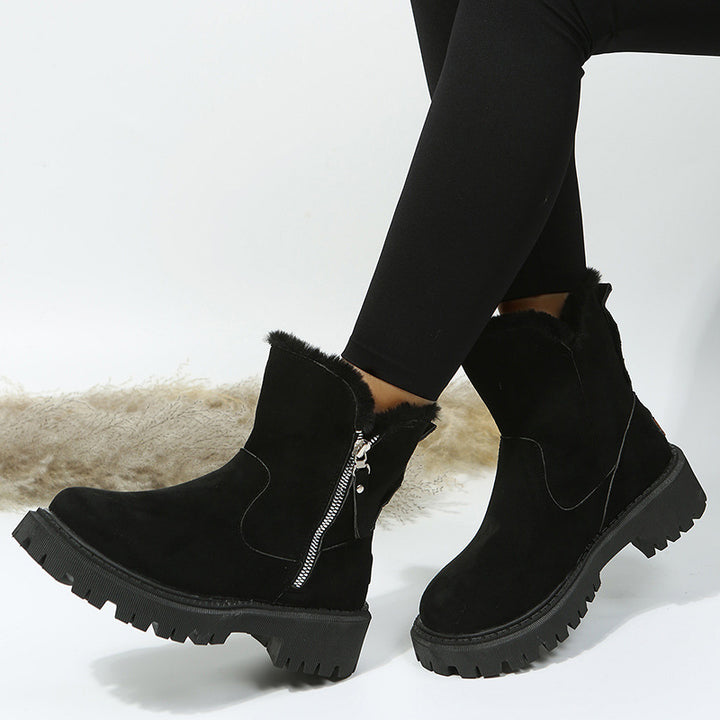 Women's ankle boot with teddy cuff, suede look and chunky lug sole Mune Fashion