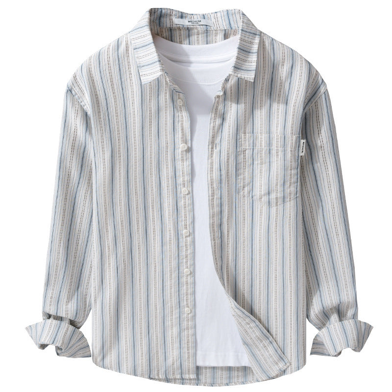 Men's Striped Linen Blend Shirt in Relaxed Fit with Kent Collar and Chest Pocket Mune Fashion