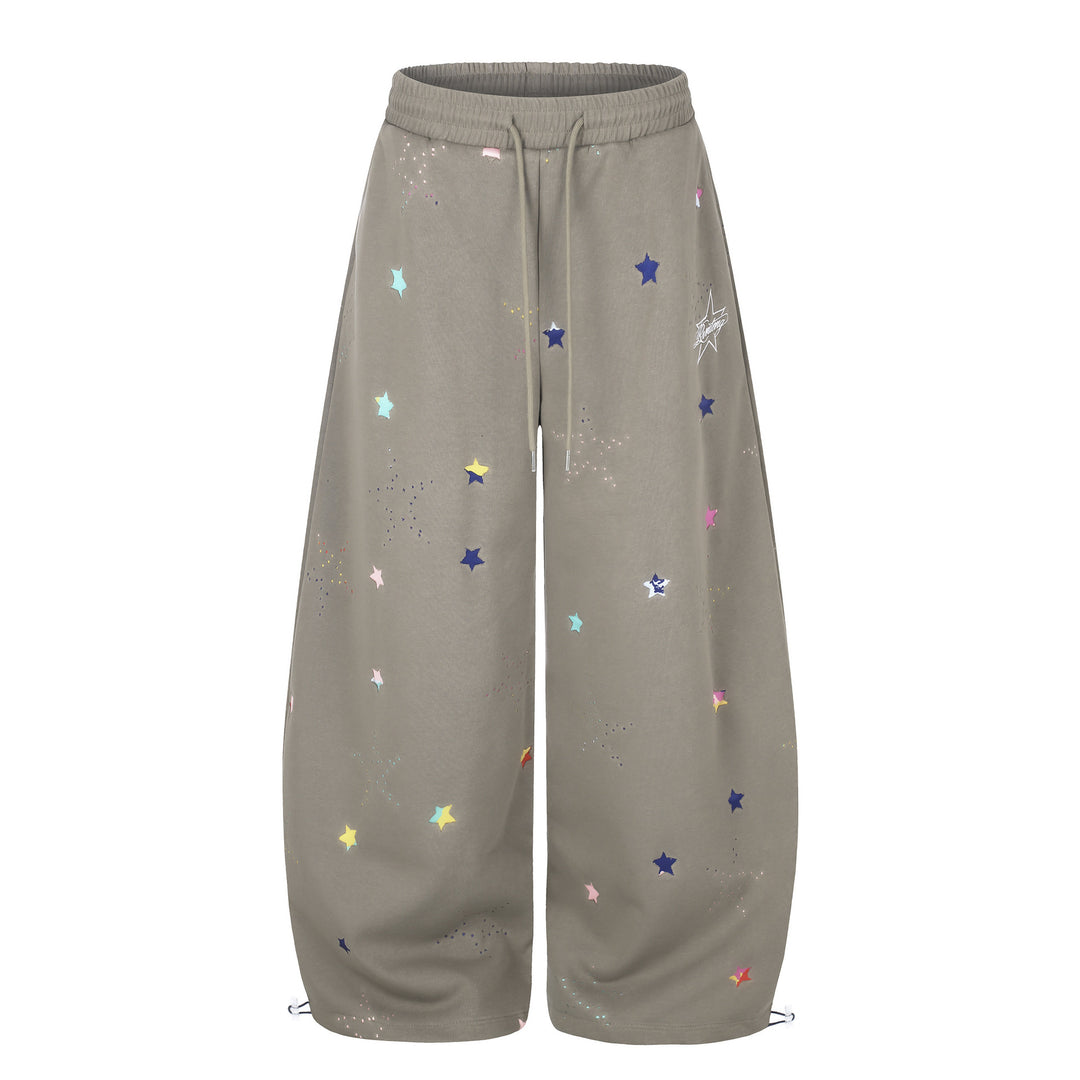 Women's extra wide palazzo capri sweatpants with star print, comfort waistband, and adjustable hem.