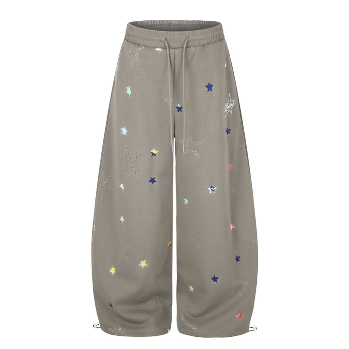 Women's extra wide palazzo capri sweatpants with star print, comfort waistband, and adjustable hem.