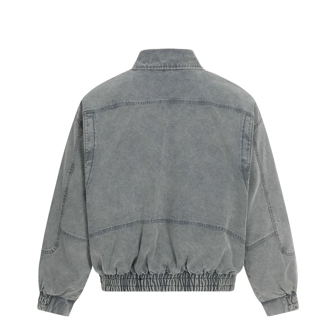 Men's Short-Cut Canvas-Denim Field Blouson with Toggle Closures and High Stand-Up Collar Mune Fashion