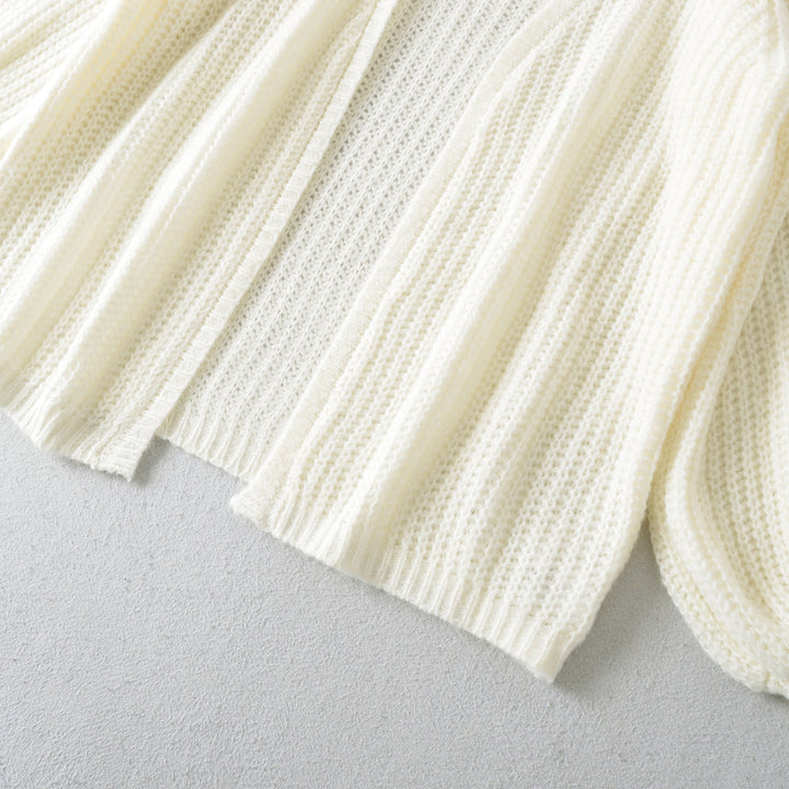 Women Open Chunky Knit Cardigan with Balloon Sleeves Mune Fashion