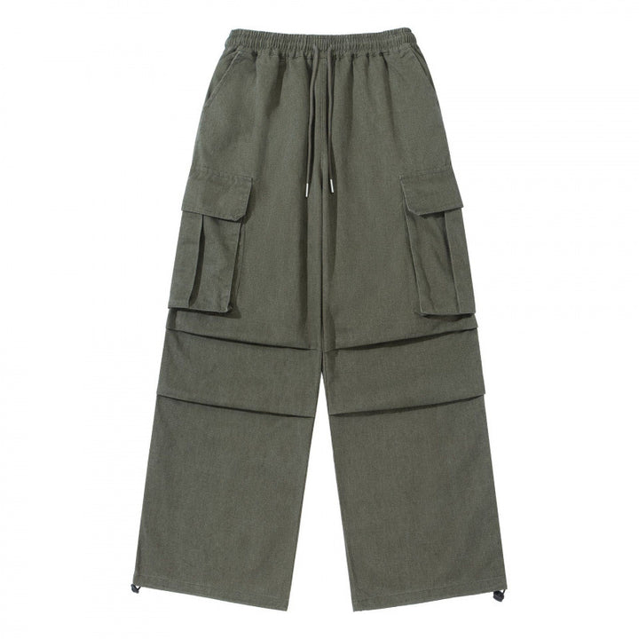 Men's Wide Cargo Pants with Elastic Waistband, Drawstring and Overlapping Panels Mune Fashion