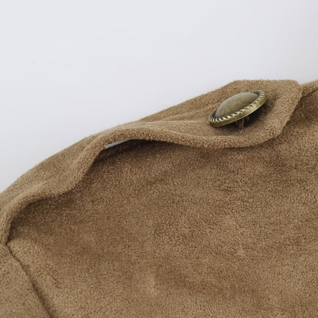 Women's short-cut cavalry jacket made of suede look with decorative button placket and epaulettes Mune Fashion