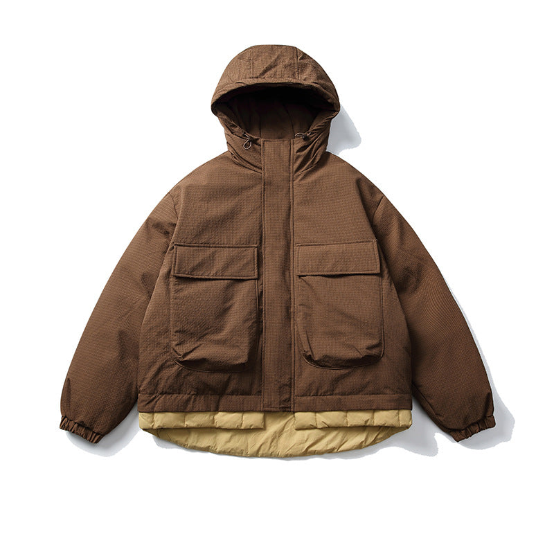 Unisex Short cut padded hoodie jacket in material mix with patch pockets Mune Fashion