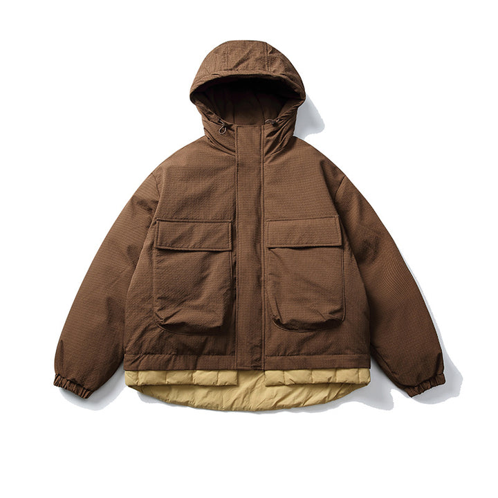 Unisex Short cut padded hoodie jacket in material mix with patch pockets Mune Fashion