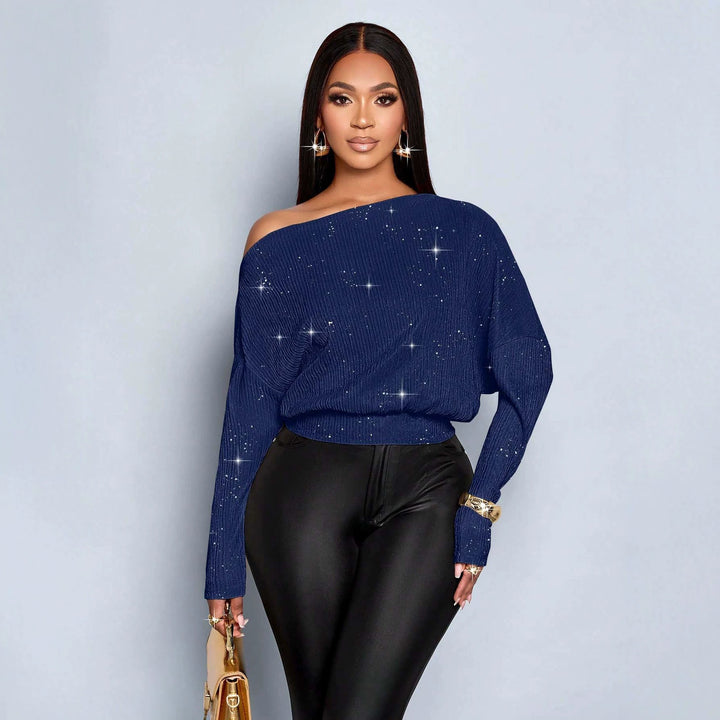Women's Oversized Rib Knit Sweater with One-Shoulder and Tailored Cuff Mune Fashion