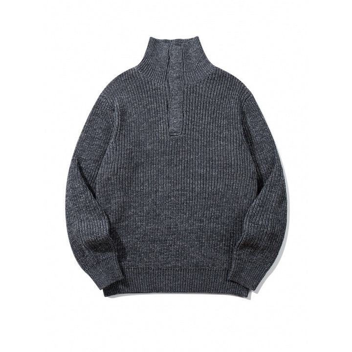 Unisex Thick Knitted Halfzip Sweater with Stand-Up Collar and Distinctive Ribbed Structure Mune Fashion