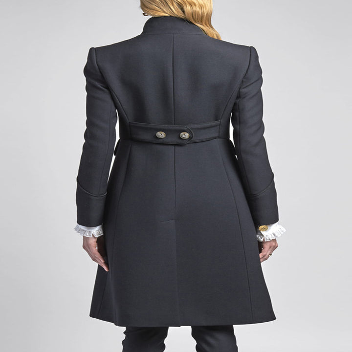 Women's Tailored Coat in Uniform Tailoring with Stand-Up Collar, Decorative Button Placket and Patch Pockets Mune Fashion