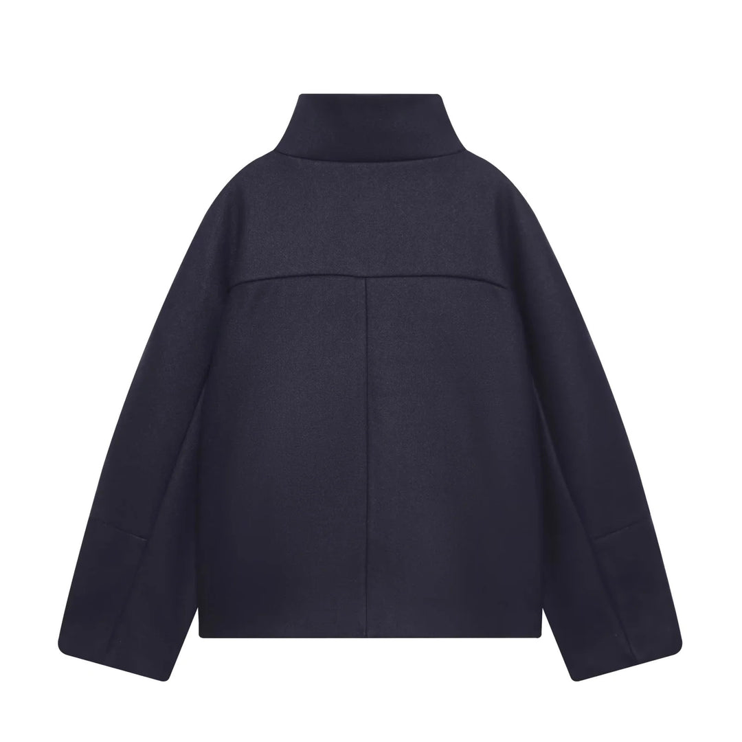 Women's trendy oversized wool blend jacket with high stand-up collar and large patch pockets Mune Fashion